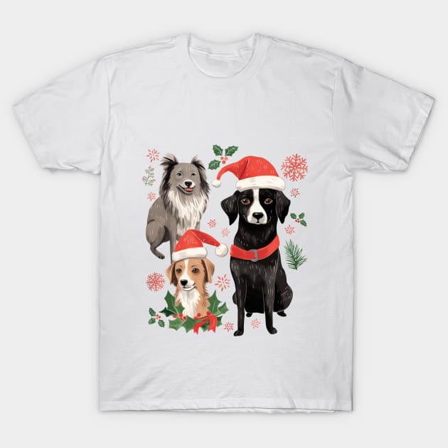 DOGGY WINTER WHIMSY CUTE HAND-DRAWN DOGS CHRISTMAS WATERCOLOR ART T-Shirt by rraynerr